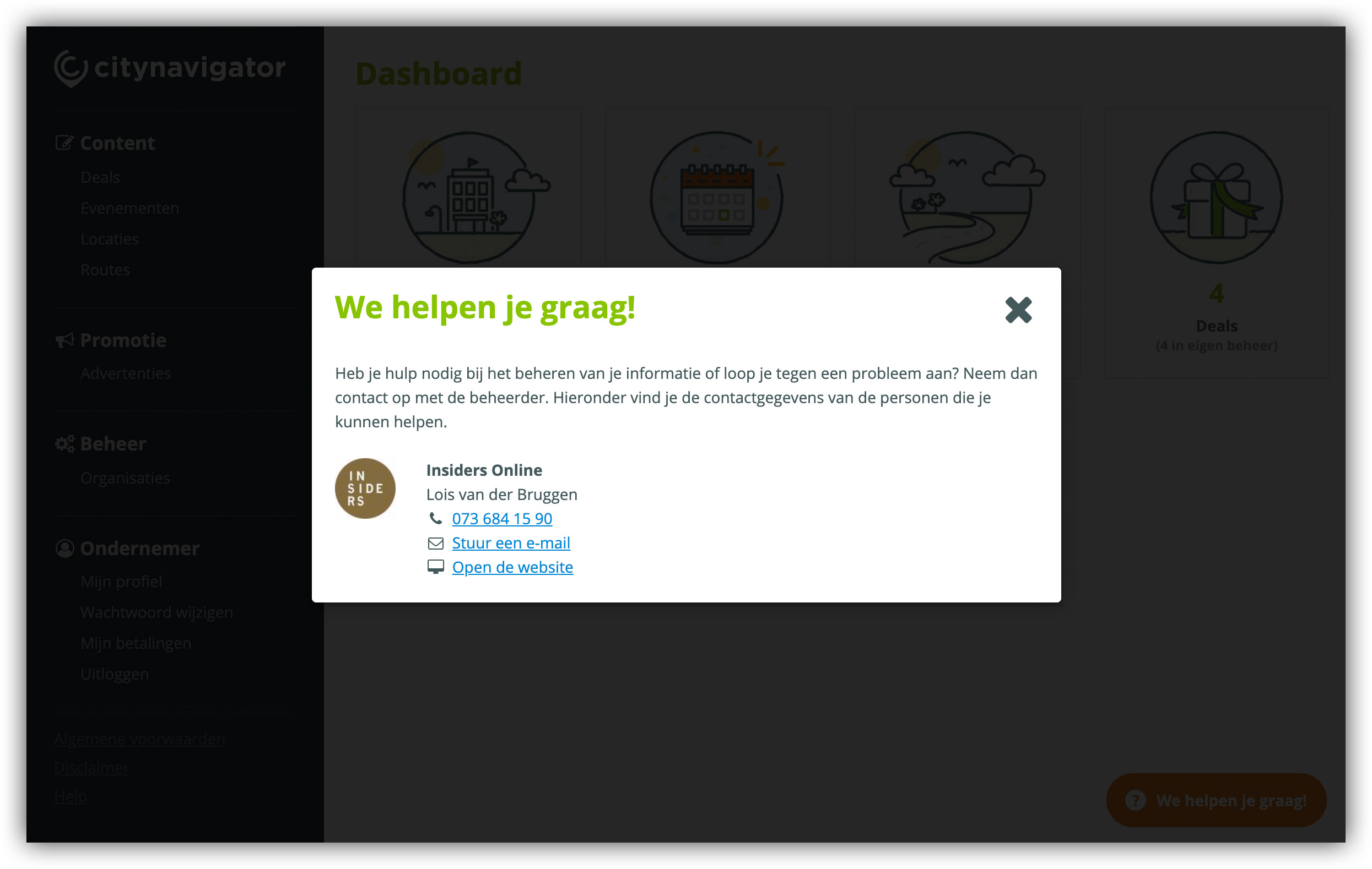 Voorbeeld van popup met contactgegevens