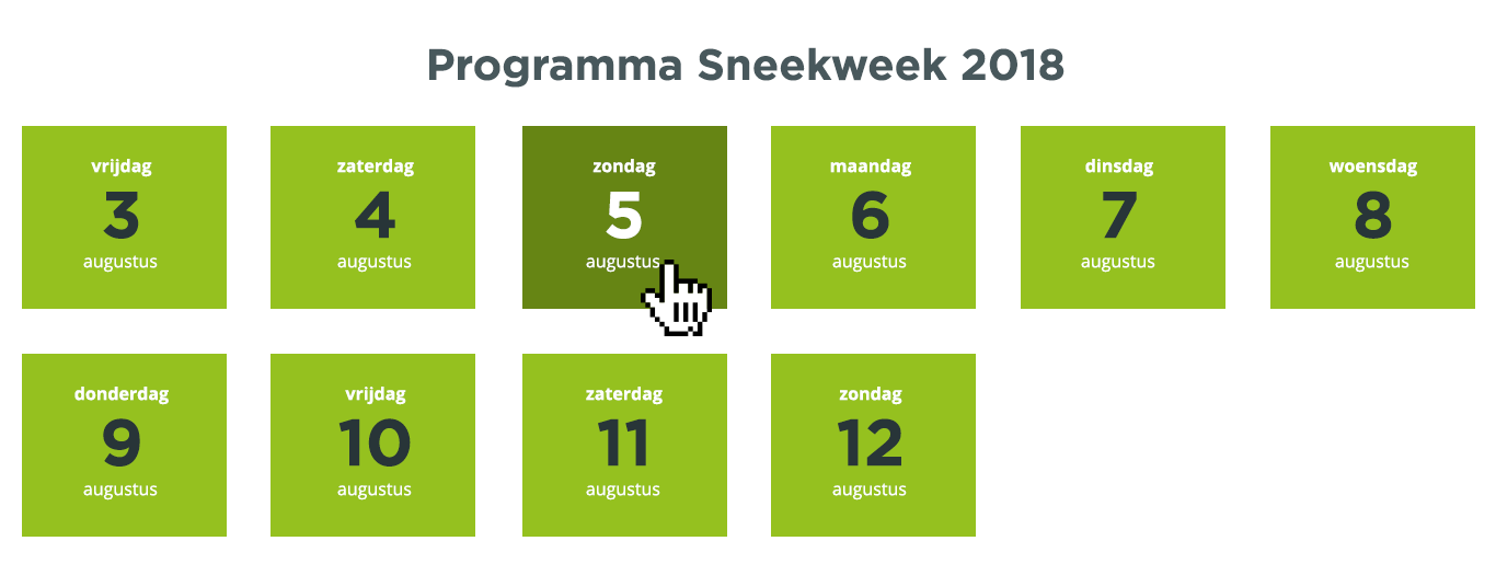 Maak een overzicht van evenementen binnen een bepaalde periode