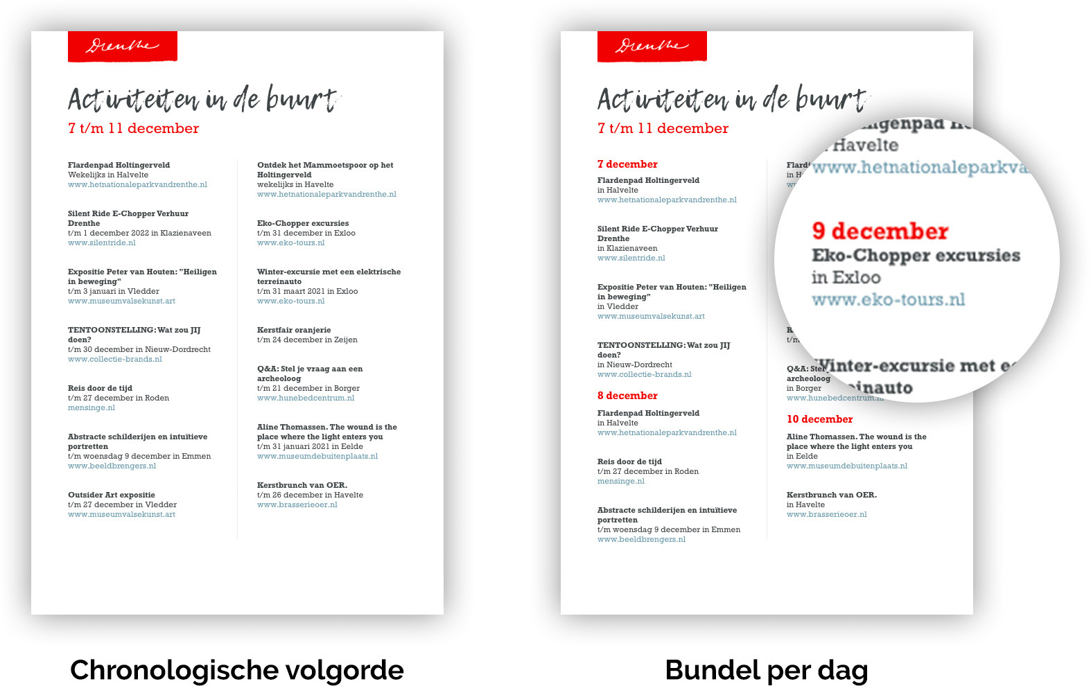 Voorbeeld van PDF met gebundelde evenementen per dag