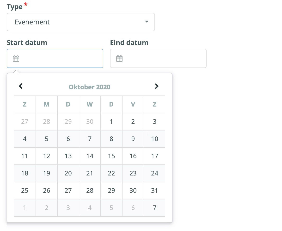 Datum-range selectie bij het maken van een export van evenementen