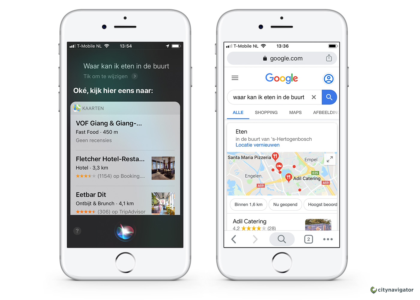 Voorbeeld van voice search resultaten op een iphone