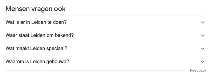 Voorbeeld van "Mensen vragen ook" op Google